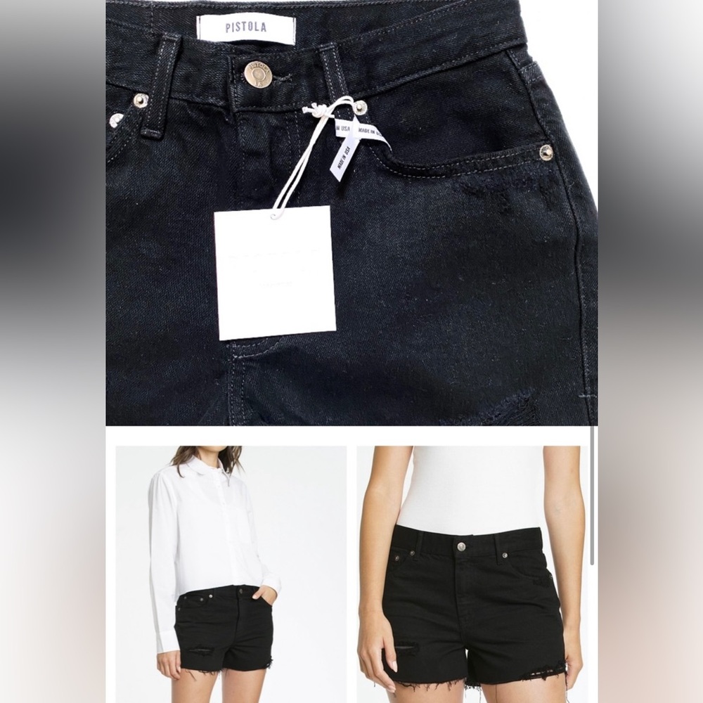 Pistola Nova Fit Black Denim Cut Off Shorts